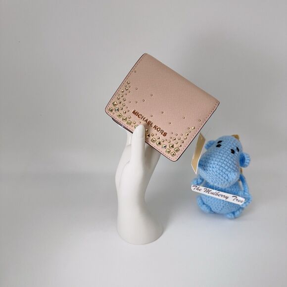 Michael Kors MK Giftables Studed Flap Leather Card Holder Wallet Ballet Pink NWT - Picture 11 of 12